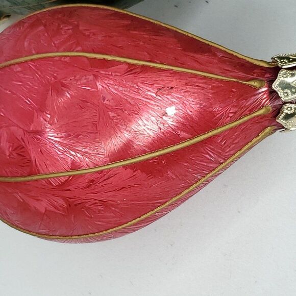 Vintage Glass Ornaments Green Red Textured Frost Balloon Shape Gold Piping - Picture 6 of 10